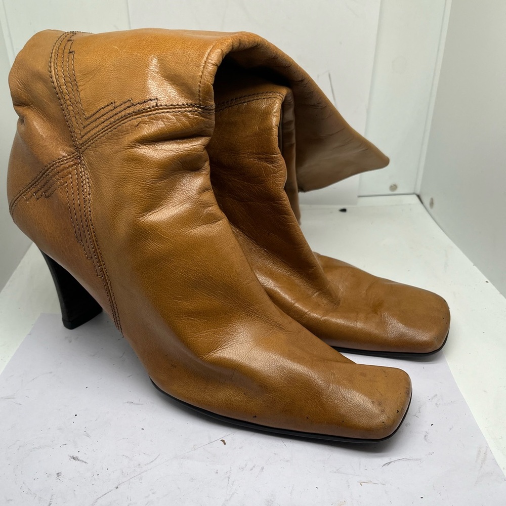 Nine West light brown leather calf high boot heels